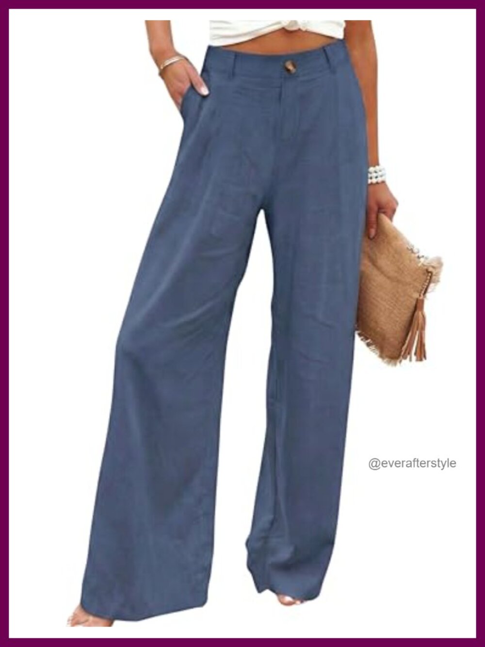 Womens Cotton Linen Pants High Waisted Wide Leg Button Up Trousers